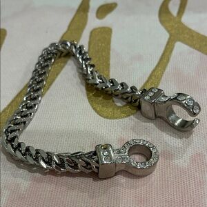 Silver-Tone Men’s Chain Bracelet with Crystal Accents